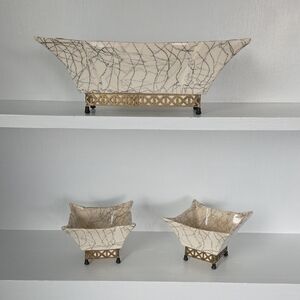 GILNER Art Deco Cream & Gold Decorative Bowl and Planter Set | Vintage Hollywood